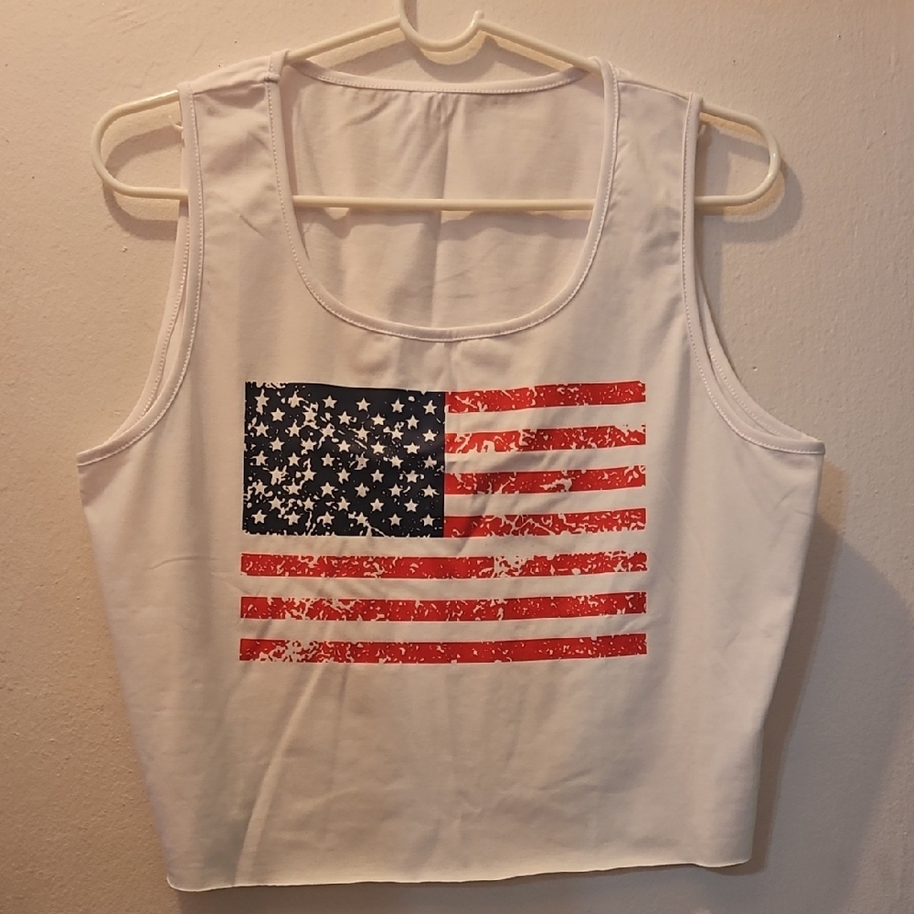 Patriotic White Tank Top with American Flag
